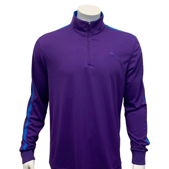 Puma Dry Cell Purple Blue Subdued 1/4 Zip Pullover Golf Jacket Size Medium VGC - Picture 2 of 12